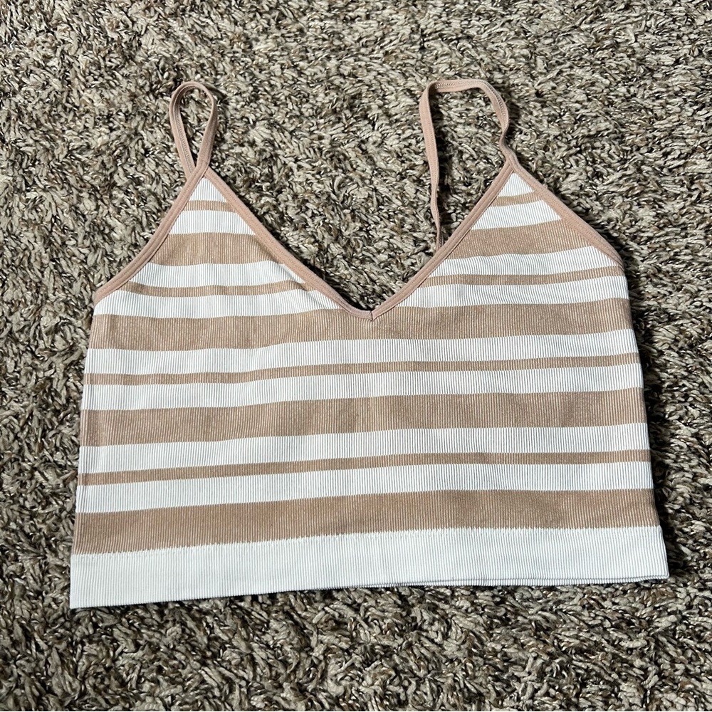 Garage Medium Striped beige & white cropped stretchy & soft Bra Top